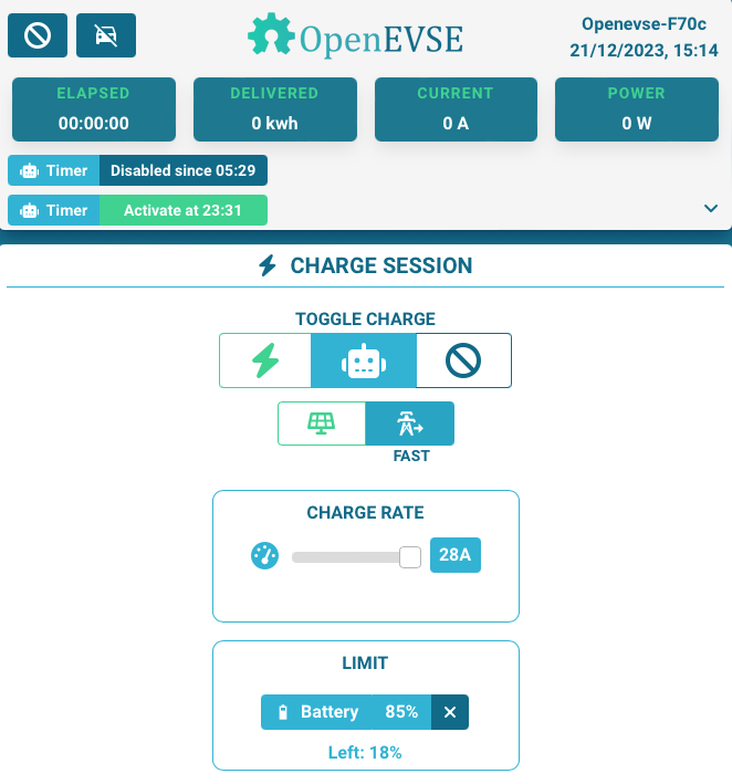 OpenEVSE charge limiting